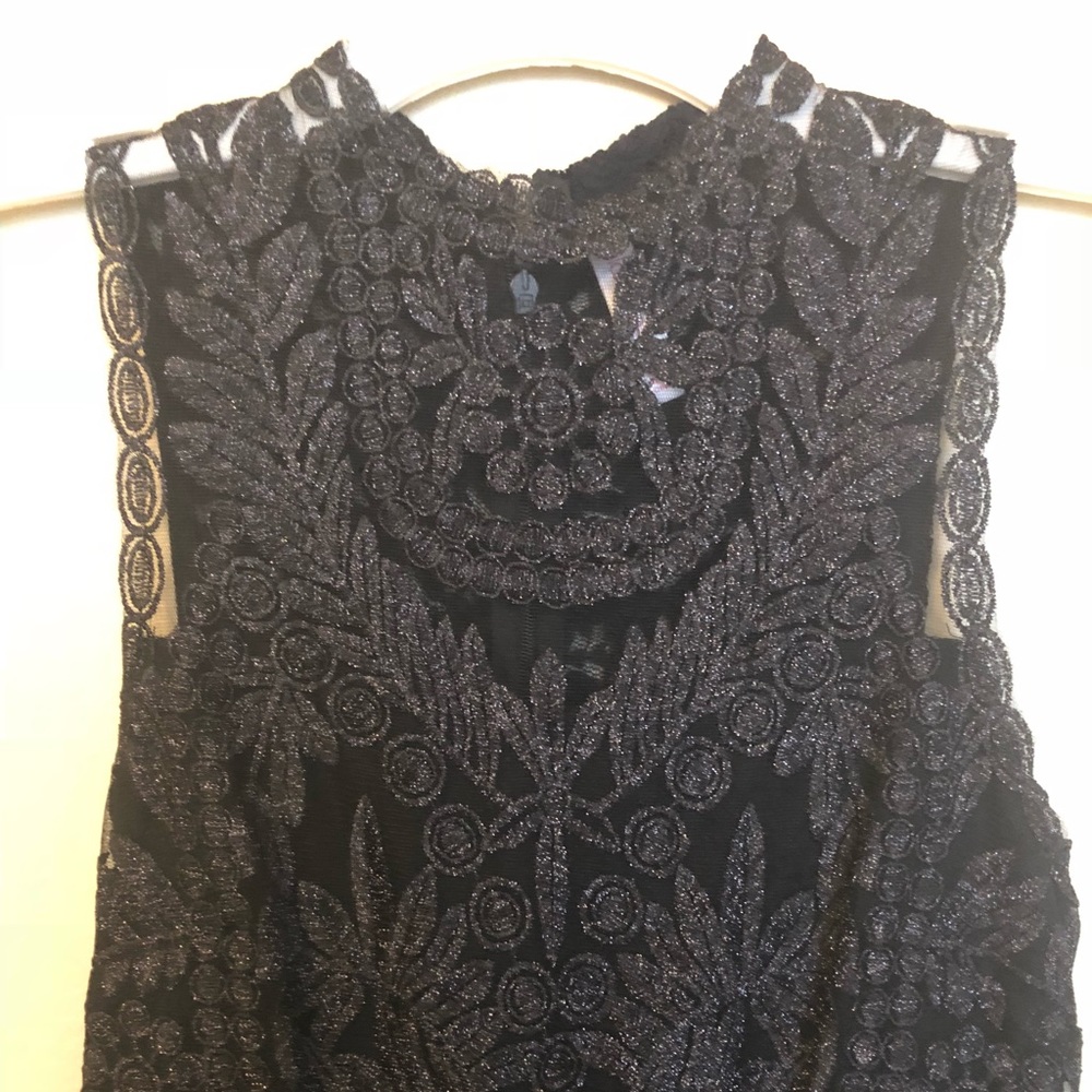 Black Sleeveless Dress With Lace/ Knee Length